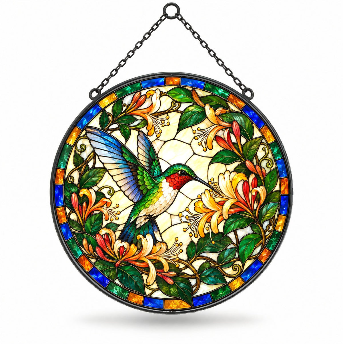 Ruby-Throated Hummingbird Suncatcher, Garden Bird Glass Ornament