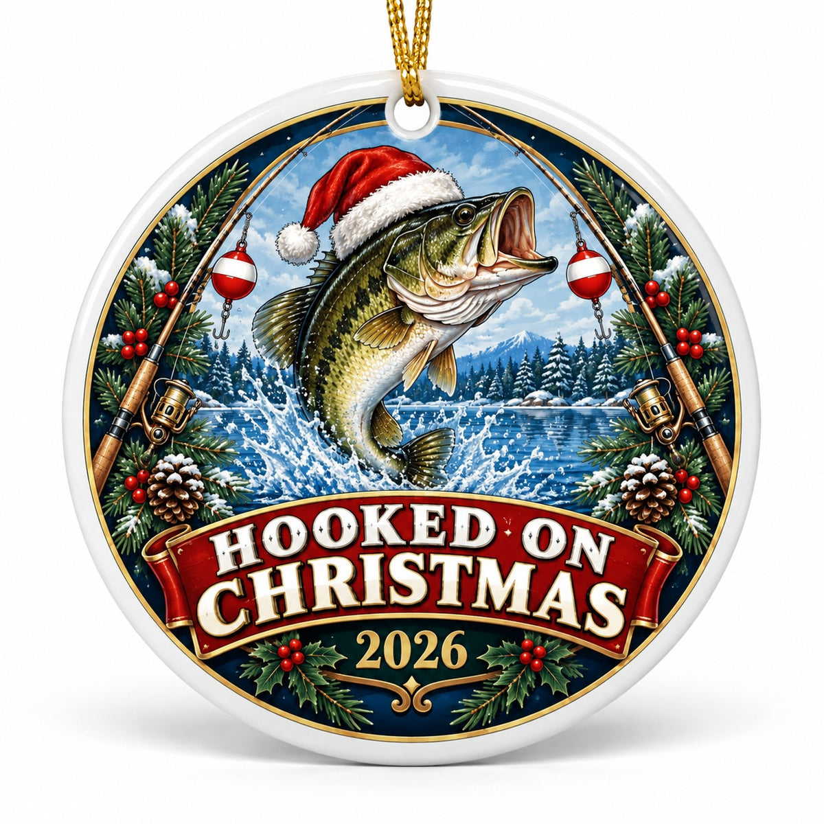 Hooked on Christmas Angler Badge Ceramic Christmas Ornament 2026