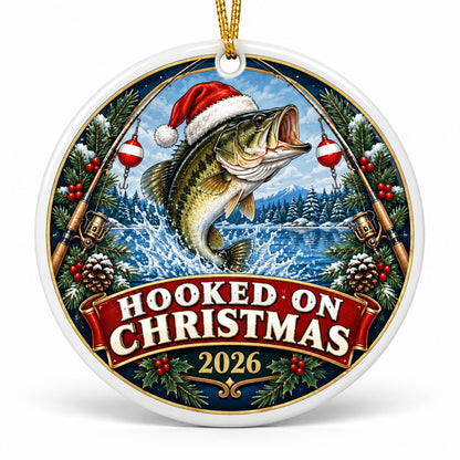 Hooked on Christmas Angler Badge Ceramic Christmas Ornament 2026