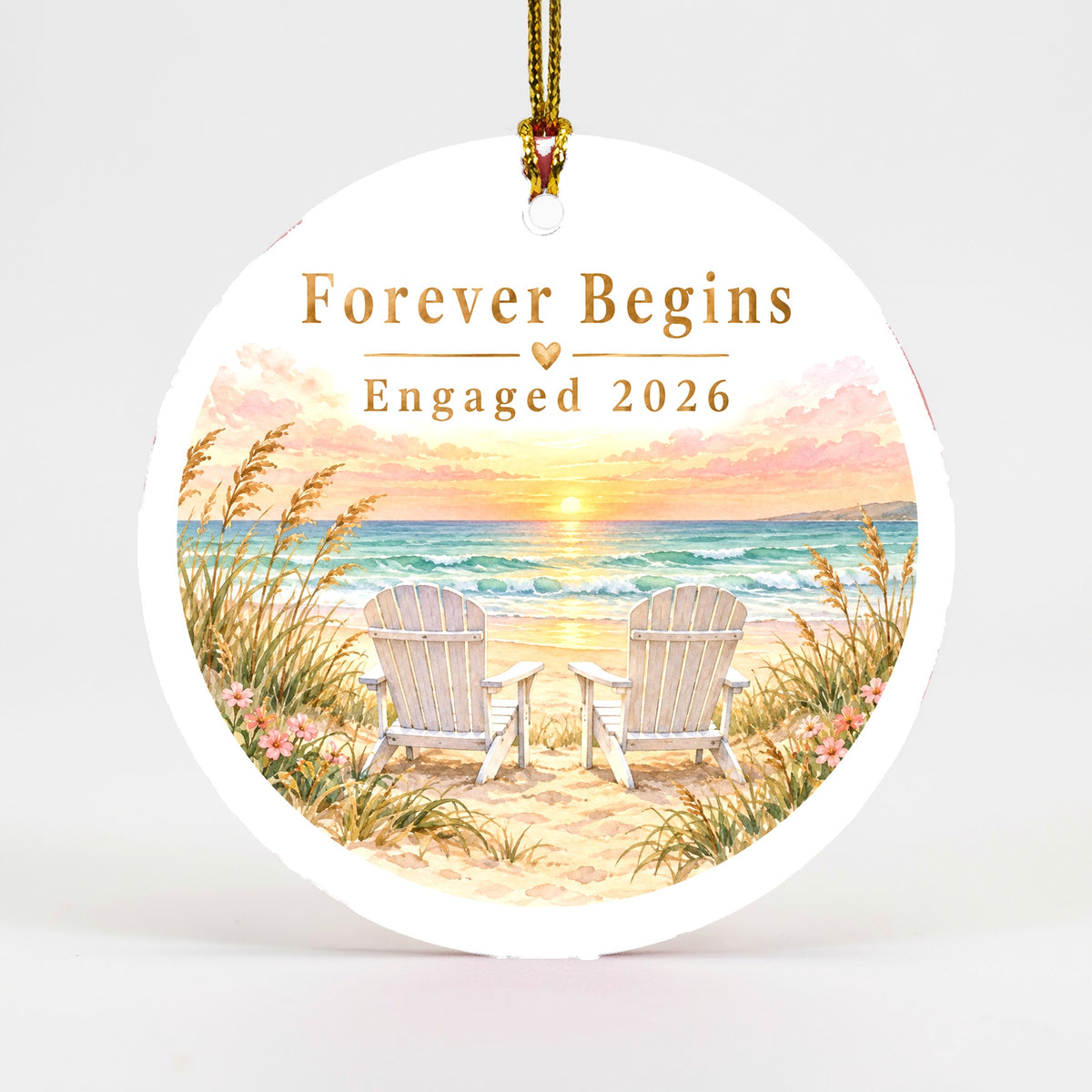 Sunset Seaside Engagement Keepsake Ceramic Christmas Tree Ornament