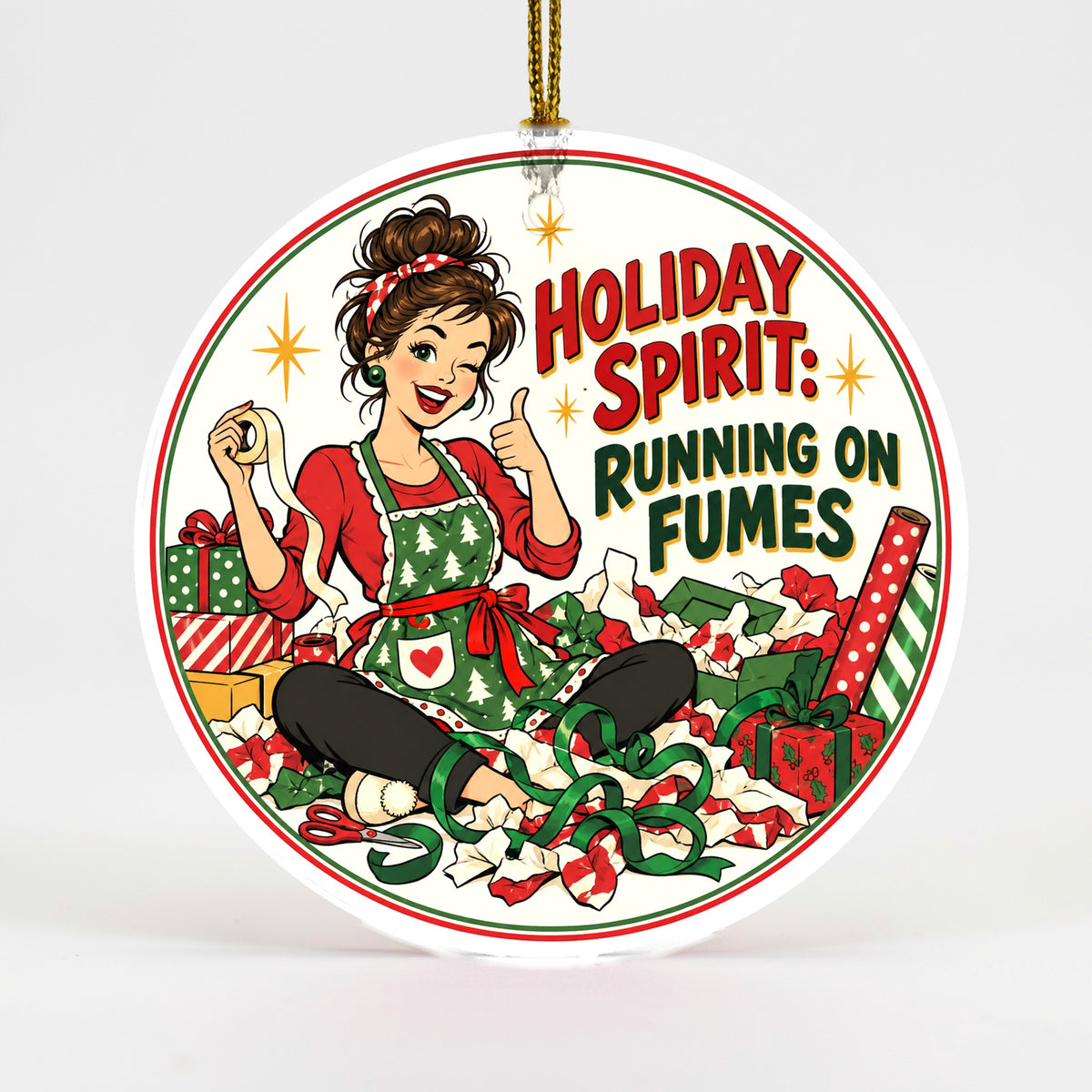 Holiday Spirit Running on Fumes Christmas Ceramic Ornament