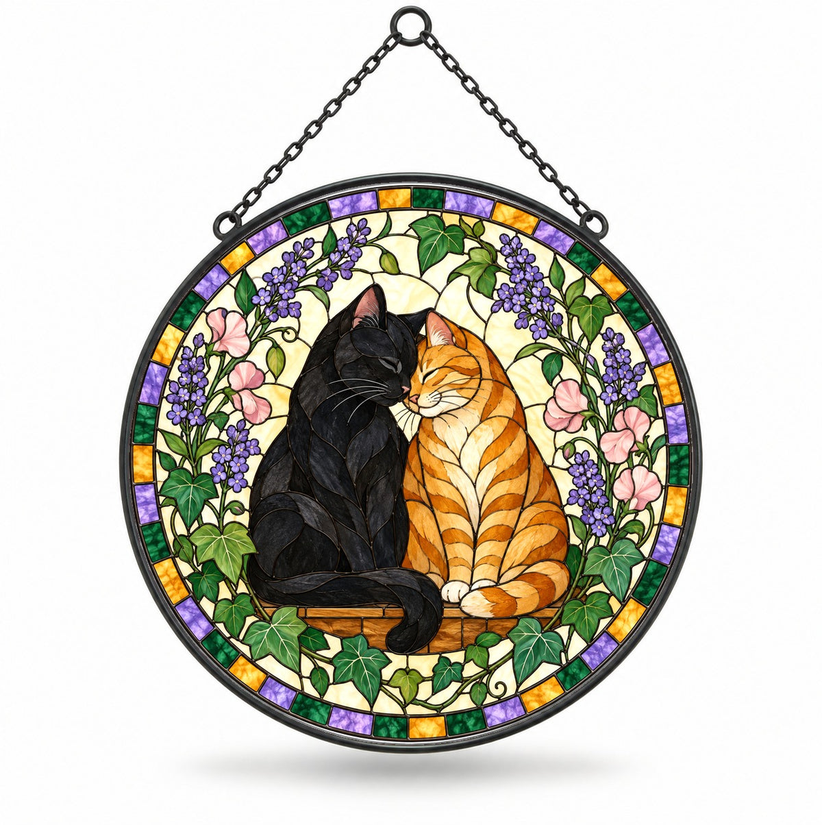 Affectionate Cats Suncatcher, Glass Pet Lover Window Ornament