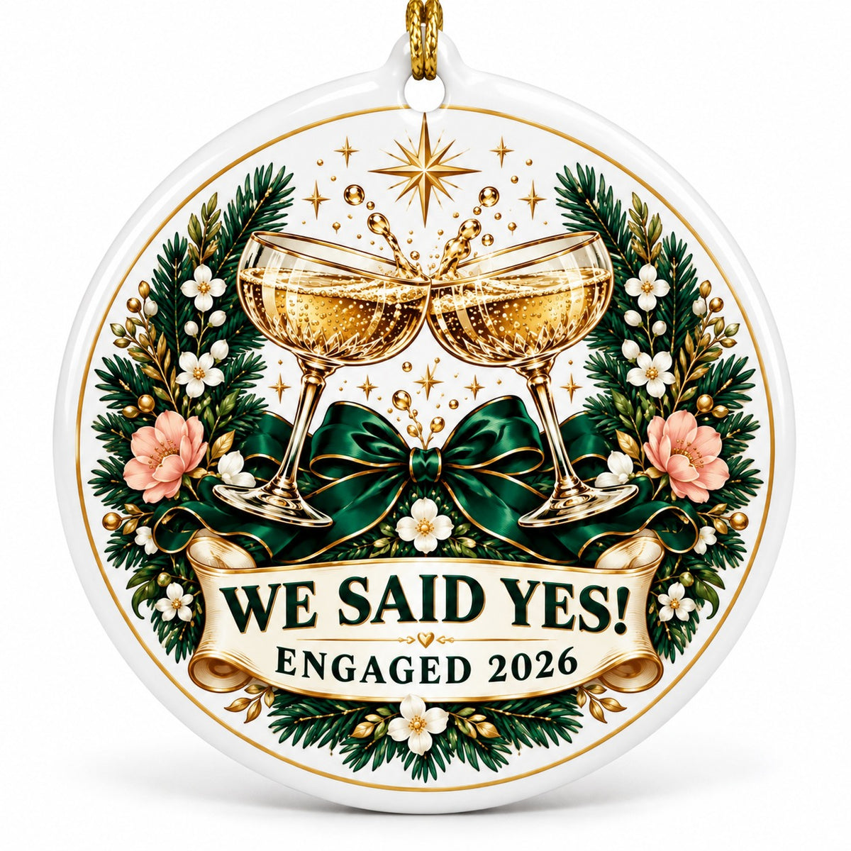 Midnight Toast Engagement Badge Ceramic Christmas Ornament
