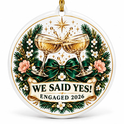 Midnight Toast Engagement Badge Ceramic Christmas Ornament
