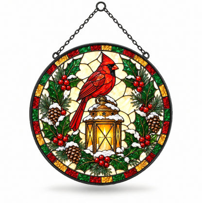 Winter Cardinal Glass Suncatcher Christmas Window Ornament