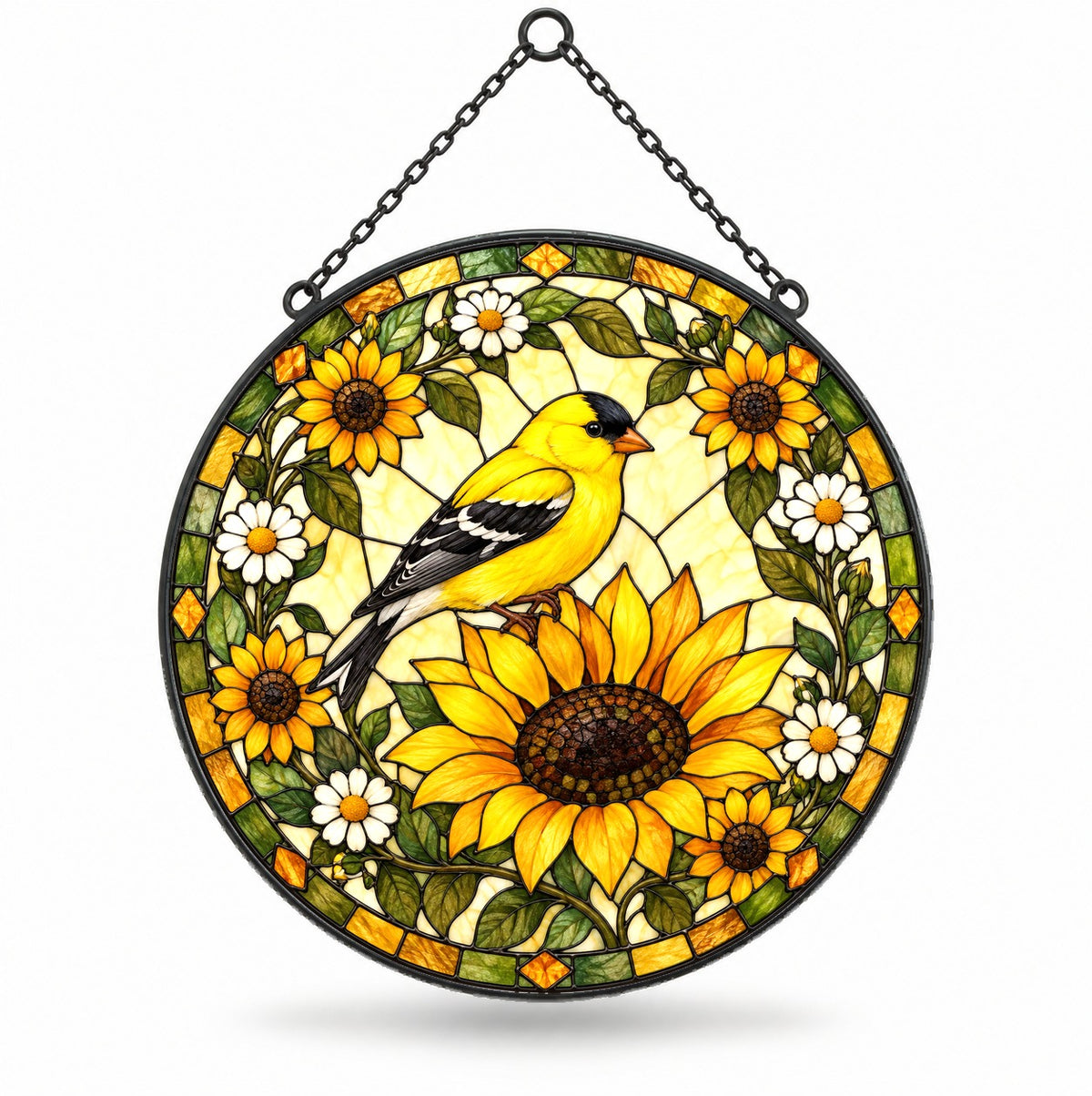 Goldfinch and Sunflower Glass Suncatcher Window Ornament
