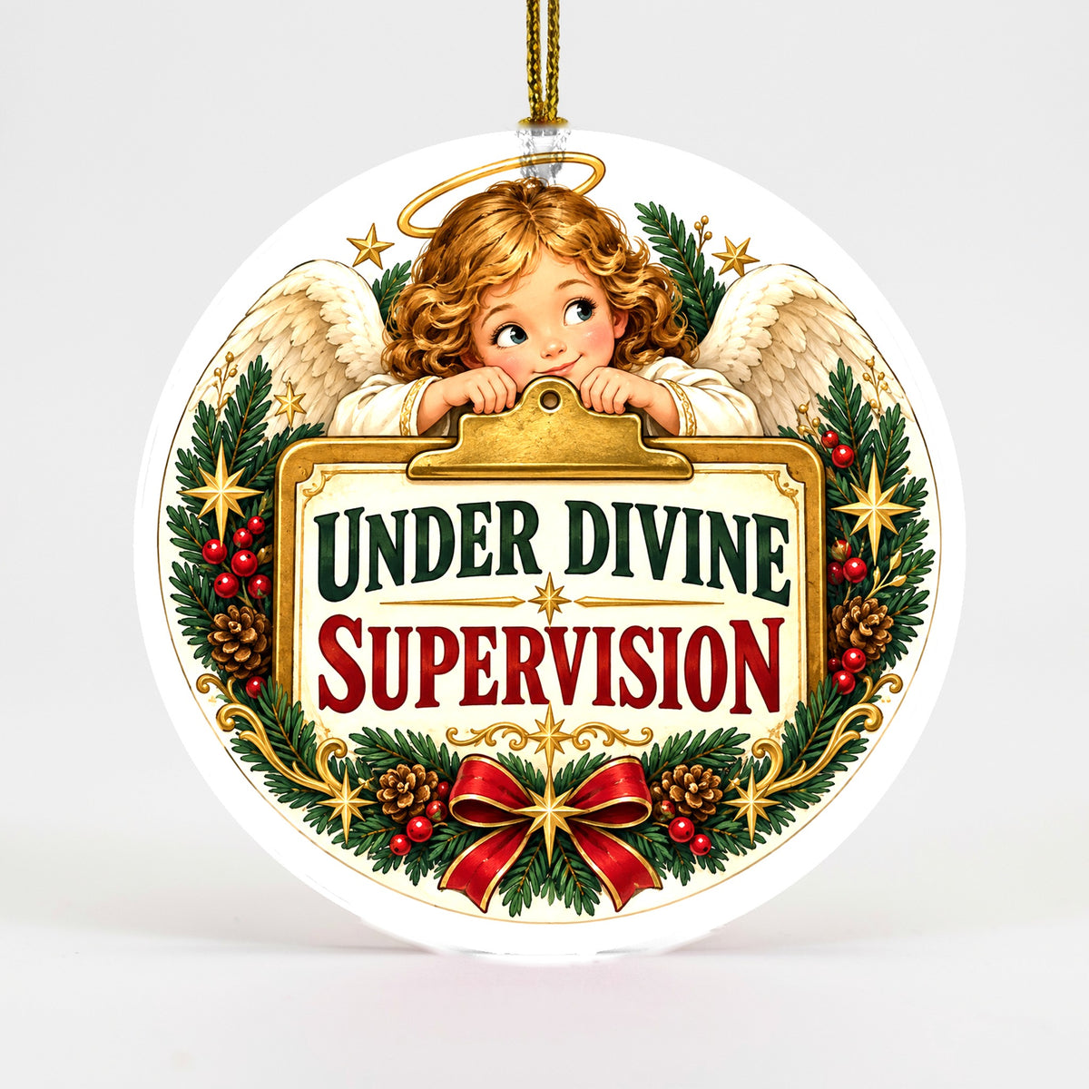 Divine Supervision Angel Ceramic Christmas Tree Ornament