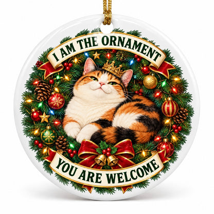 Calico Cat Christmas Wreath Ceramic Holiday Ornament