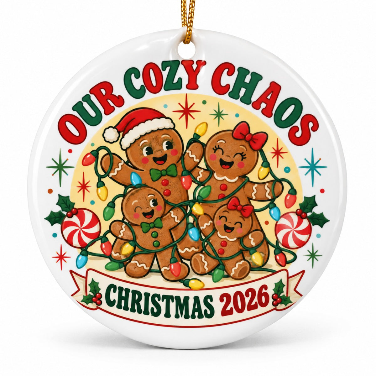Tangled Gingerbread Family Christmas Ornament, Holiday Keepsake