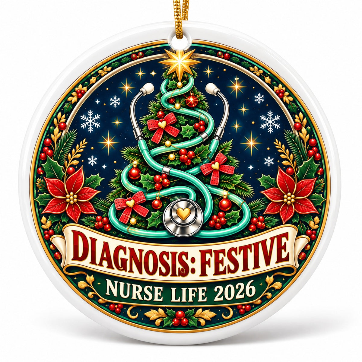 Diagnosis Festive Nurse Christmas Ceramic Ornament