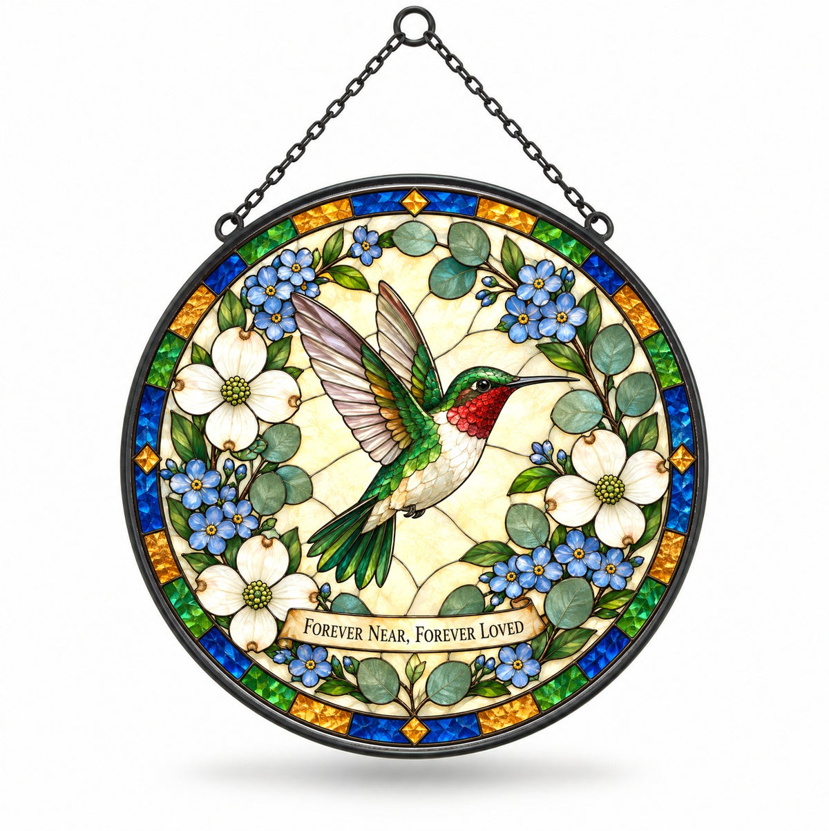 Hummingbird Memorial Suncatcher, Hanging Glass Sympathy Ornament
