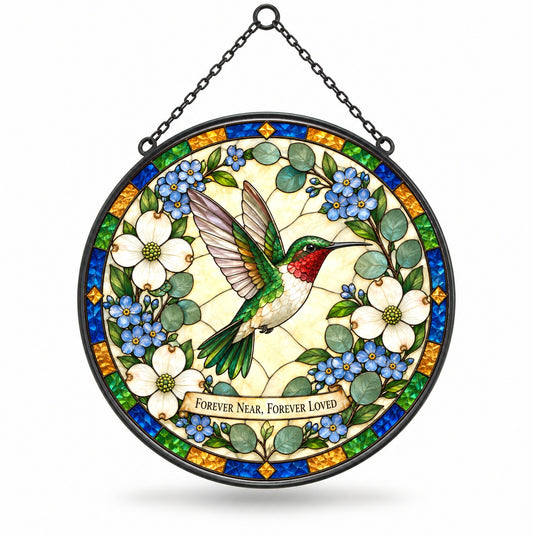 Hummingbird Memorial Suncatcher, Hanging Glass Sympathy Ornament