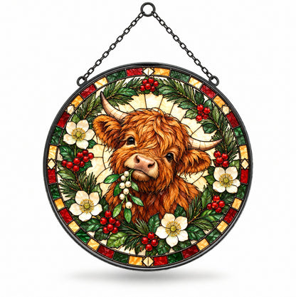 Winter Mistletoe Highland Calf Suncatcher