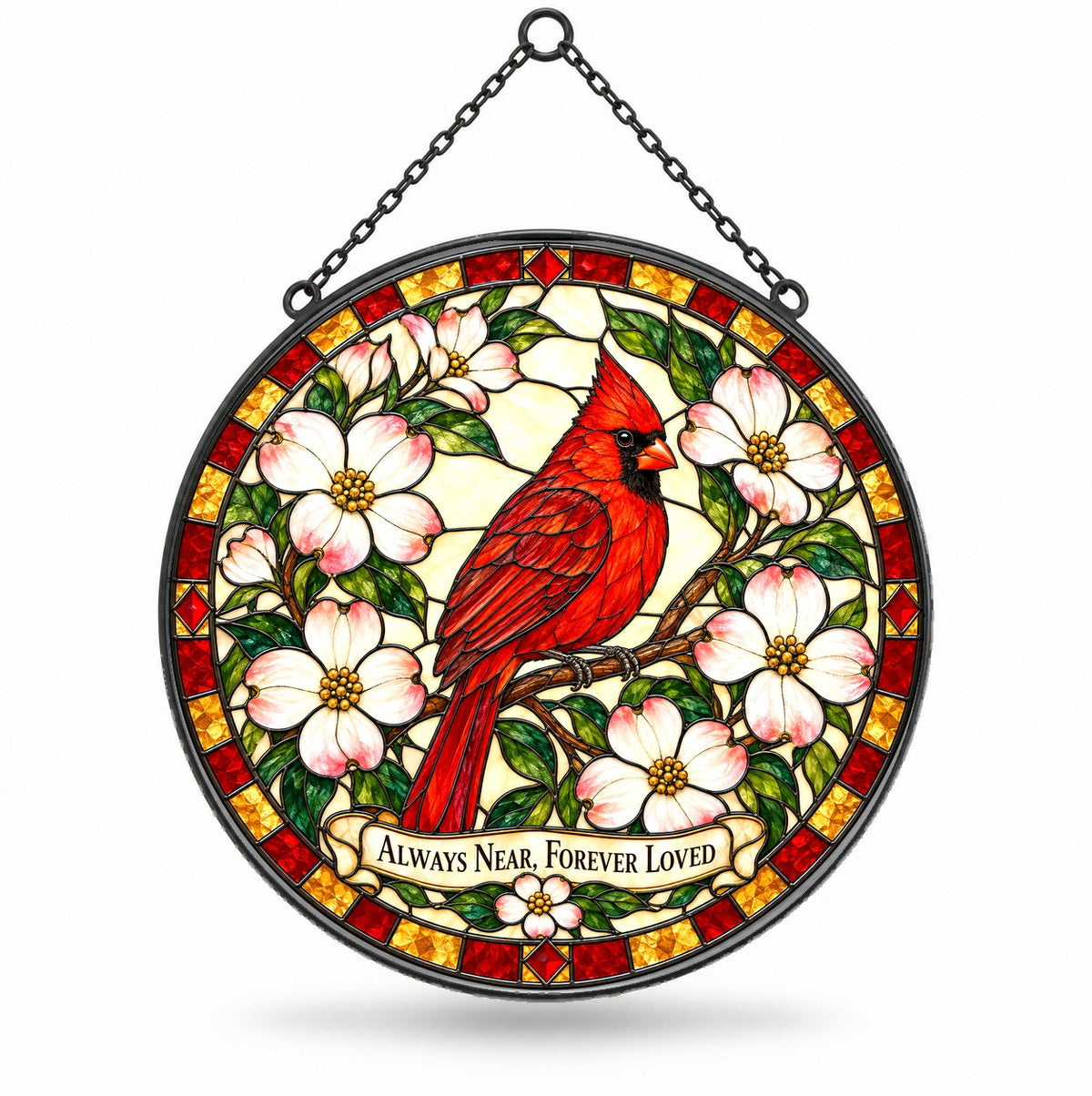 Cardinal Dogwood Glass Suncatcher Window Hanging Memorial Ornament
