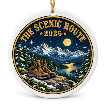 Scenic Route Alpine Summit Hiking Boots Ceramic Christmas Ornament