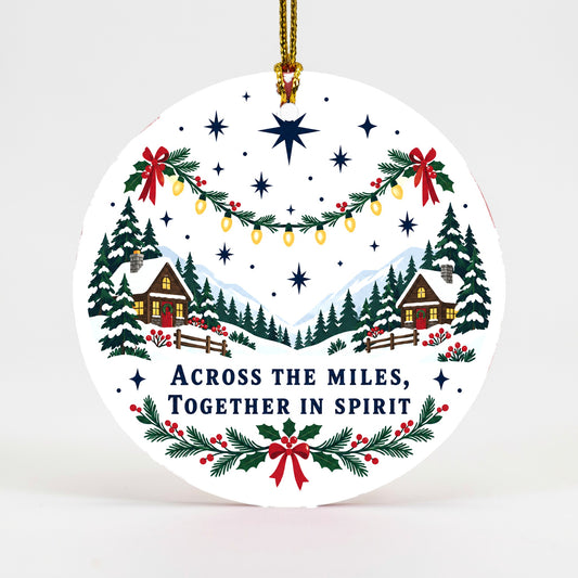 Long Distance Family Christmas Ornament, Luminous Folk Art Cabins
