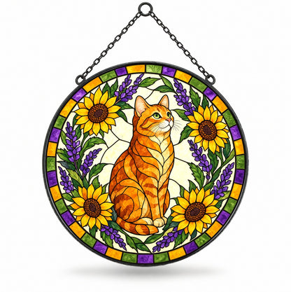 Sunlit Garden Tabby Suncatcher, Glass Cat Window Hanging Ornament
