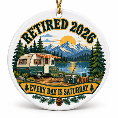 Every Day Is Saturday Camp Badge Retired 2026 Ceramic Christmas Ornament