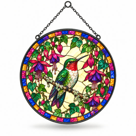 Jeweled Hummingbird Suncatcher Glass Window Hanging Ornament