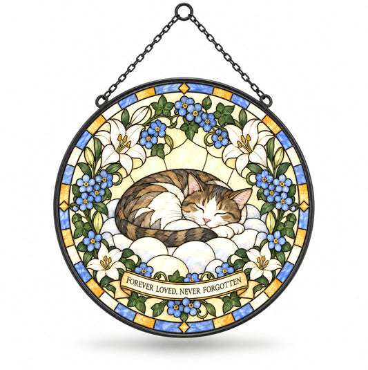 Peaceful Slumber Cat Memorial Suncatcher Window Hanging Ornament