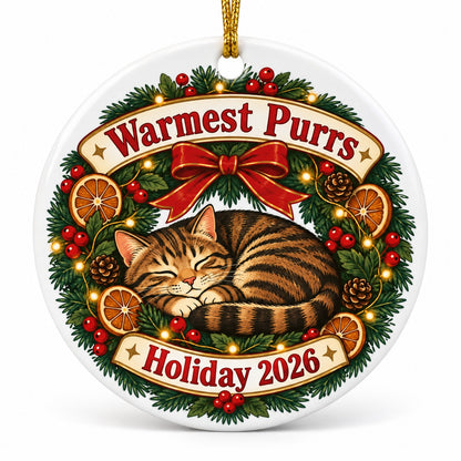 Cozy Cat Wreath Christmas Ornament, Tabby Holiday 2026 Keepsake