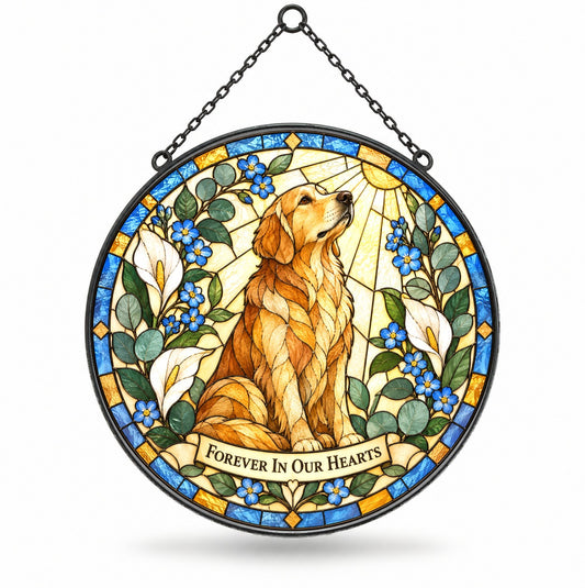 Golden Light Dog Memorial Glass Suncatcher Window Hanging Ornament