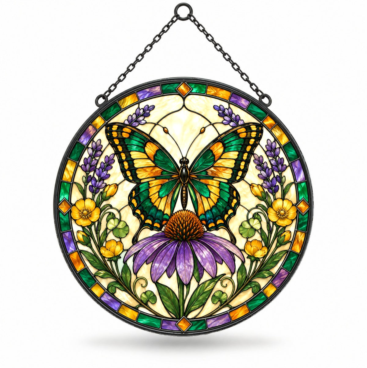Swallowtail Butterfly and Coneflower Suncatcher Ornament Window Decor