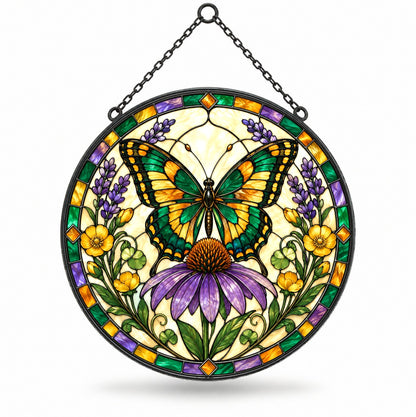 Swallowtail Butterfly and Coneflower Suncatcher Ornament Window Decor