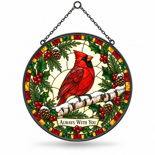 Winter Cardinal Suncatcher Ornament, Always With You Memorial Glass Art