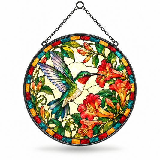 Nectar Song Hummingbird Stained Glass Style Suncatcher Hanging