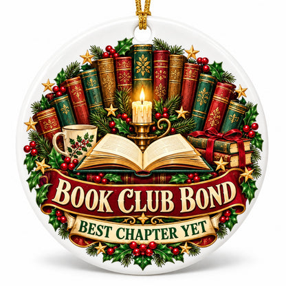Chapters of Friendship Badge Book Club Ceramic Christmas Ornament
