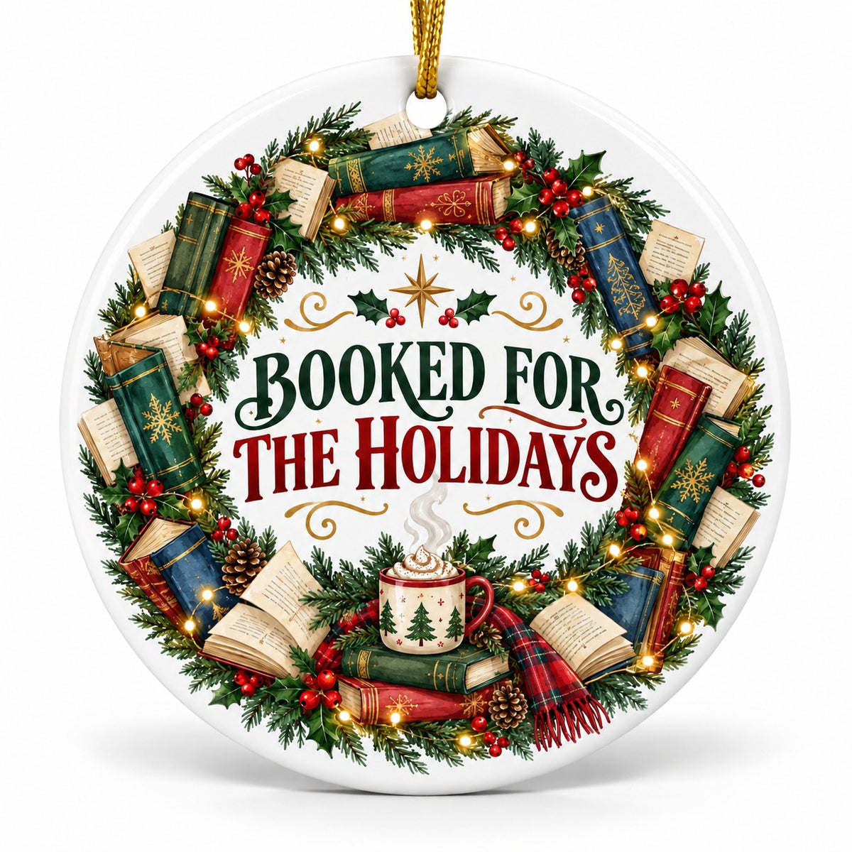 Booked for the Holidays Christmas Ceramic Book Lover Ornament