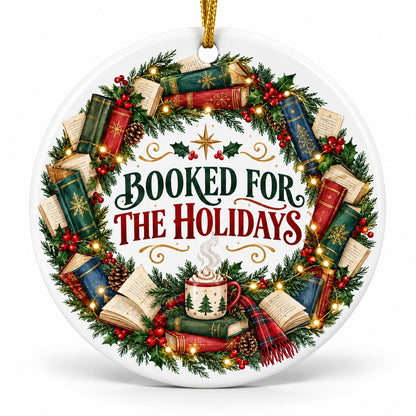 Booked for the Holidays Christmas Ceramic Book Lover Ornament