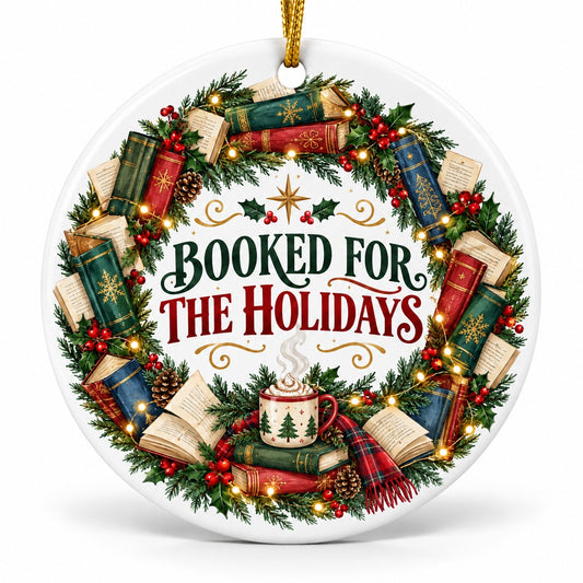 Booked for the Holidays Christmas Ceramic Book Lover Ornament