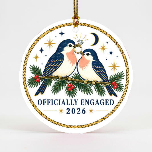 Officially Engaged 2026 Lovebirds Ceramic Christmas Ornament