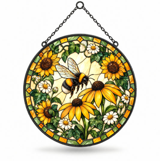 Sunlit Flight Bumblebee Glass Suncatcher Window Hanging Ornament