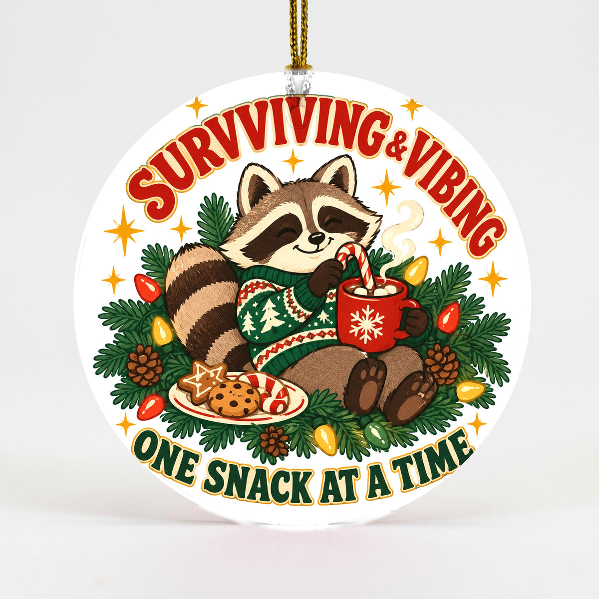 Cozy Trash Panda Raccoon Christmas Ornament, Holiday Self-Care Gift