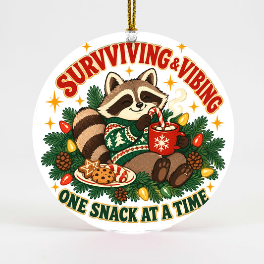 Cozy Trash Panda Raccoon Christmas Ornament, Holiday Self-Care Gift