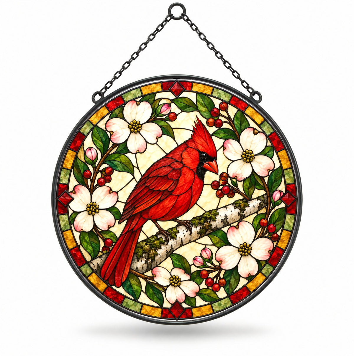 Crimson Cardinal Glass Suncatcher Window Hanging Ornament