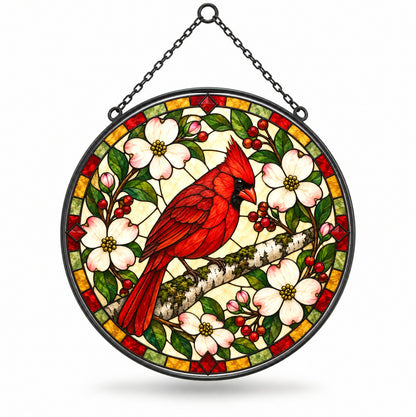 Crimson Cardinal Glass Suncatcher Window Hanging Ornament