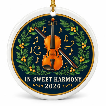Harmonious Yuletide Fiddle Ceramic Christmas Ornament, Violin Music Gift