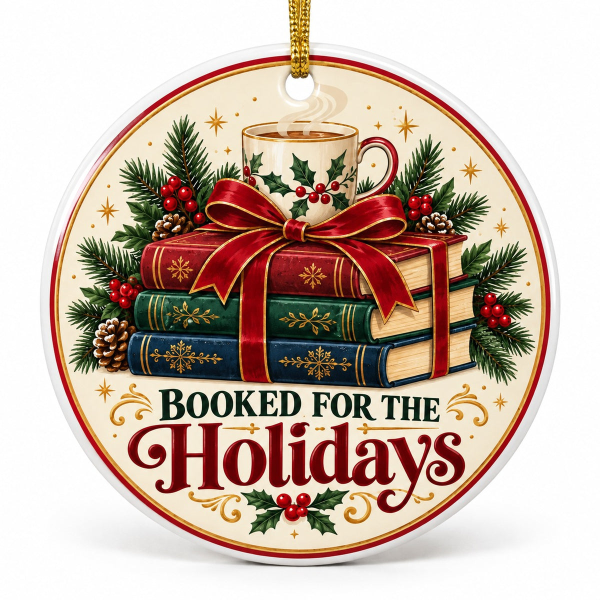 Booked for the Holidays Ceramic Christmas Ornament, Reader Tree Decor