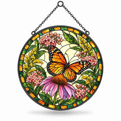 Sunlit Monarch Suncatcher, Glass Butterfly Window Ornament