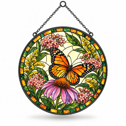 Sunlit Monarch Suncatcher, Glass Butterfly Window Ornament
