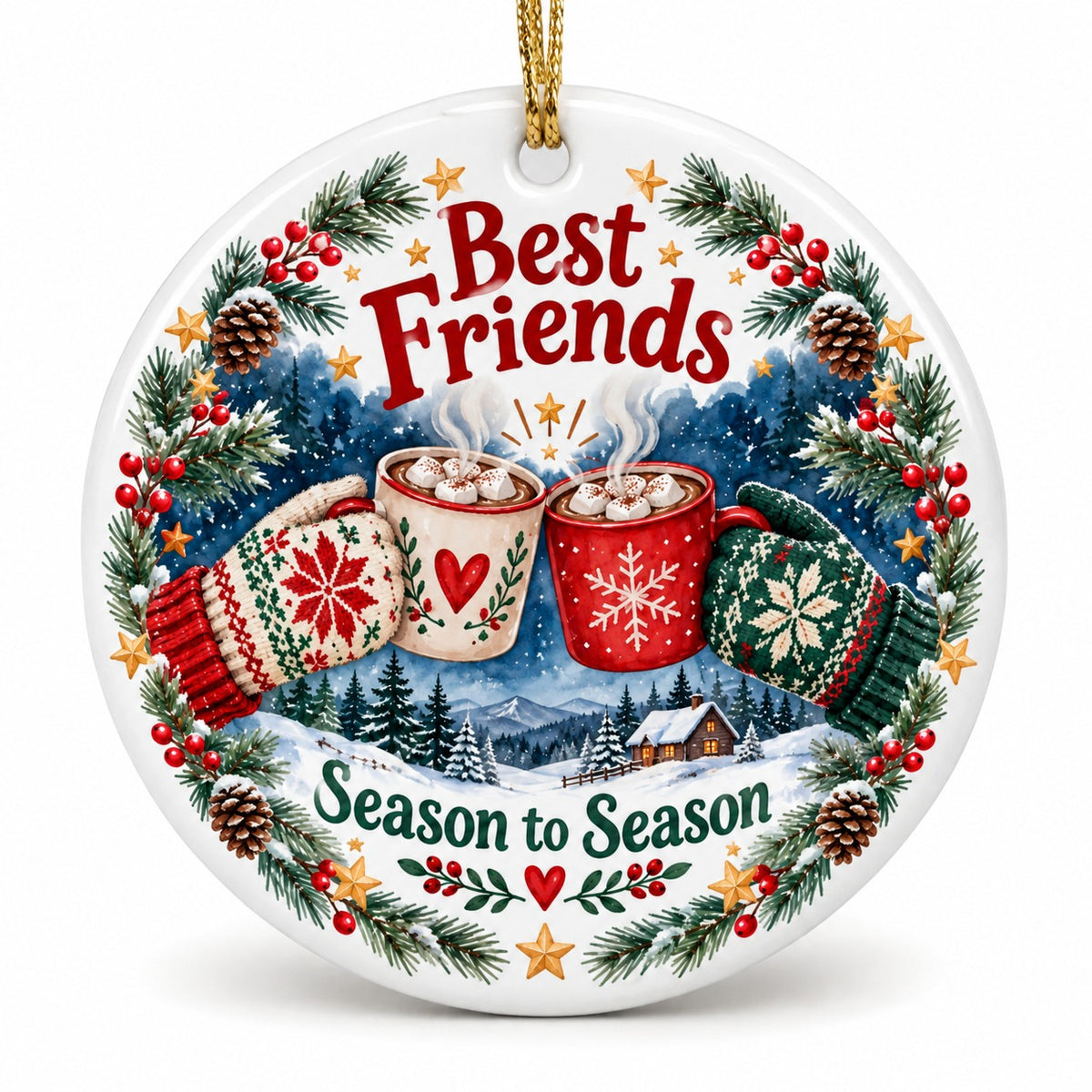 Warmth Between Friends Toast Holiday Ceramic Christmas Ornament