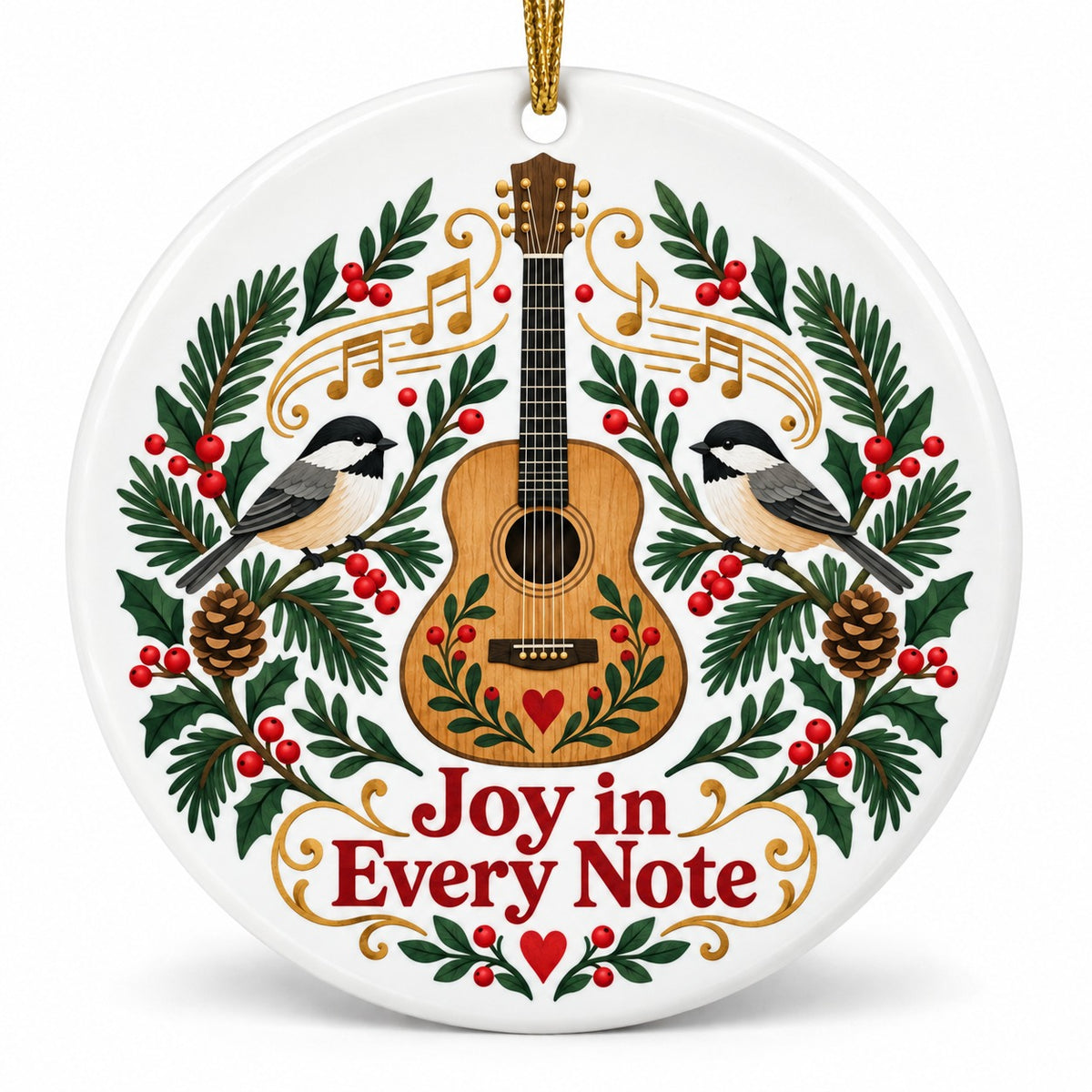 Folk Art Winter Melody Ornament, Acoustic Guitar Ceramic Music Gift