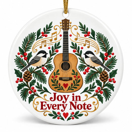 Folk Art Winter Melody Ornament, Acoustic Guitar Ceramic Music Gift