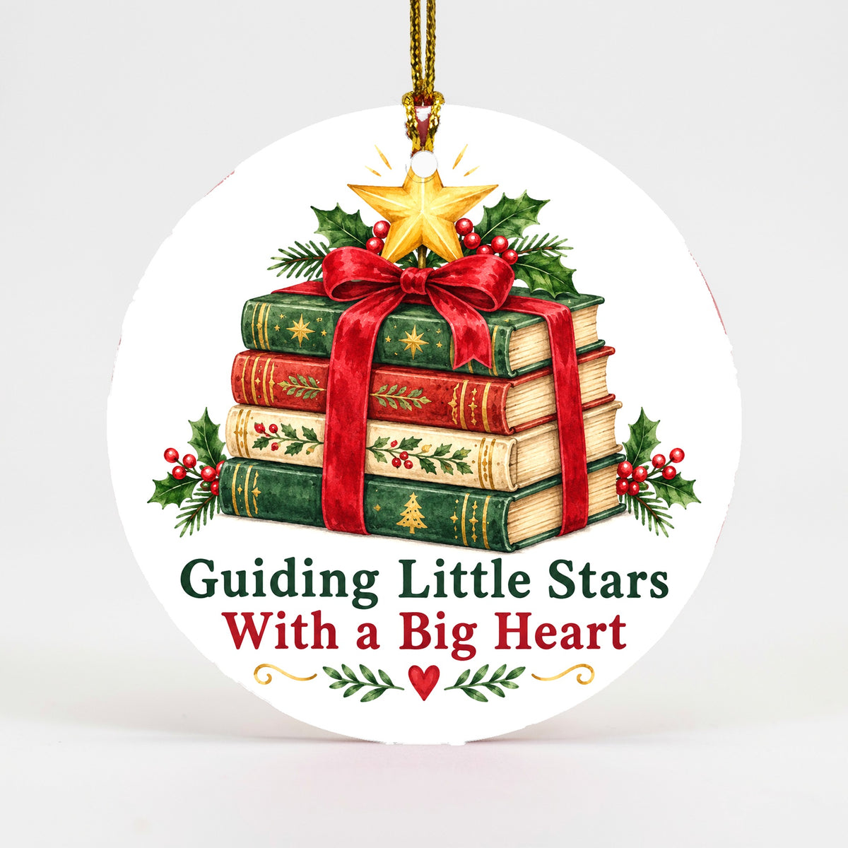 Guiding Little Stars Book Stack Christmas Ceramic Ornament for Teachers