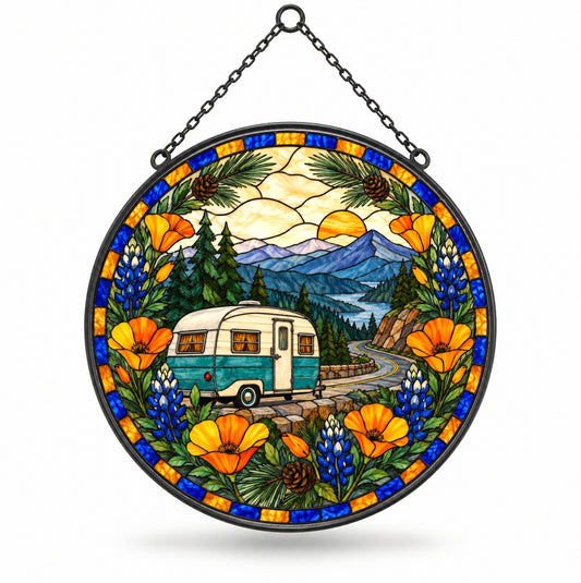 Road Trip Camper Suncatcher Glass Window Hanging Ornament