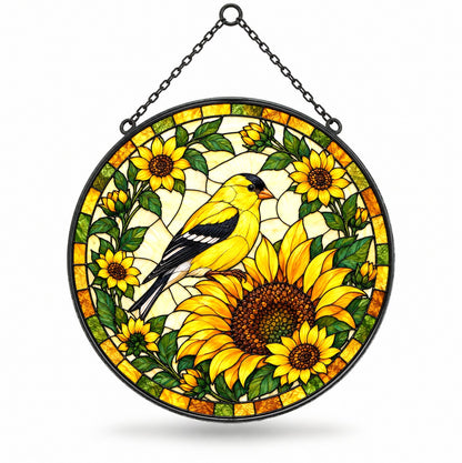 Sunflower and Goldfinch Window Suncatcher Hanging Glass Ornament